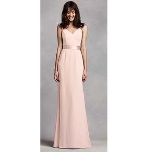 VERA WANG Long V Neck Crepe Gown with Open Back